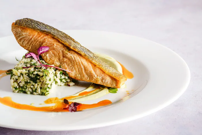 An individually plated salmon entr&eacute;e